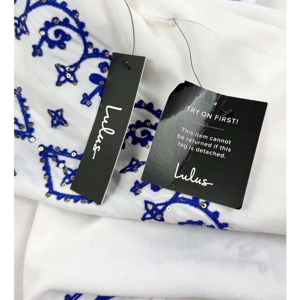 Lulus A Day In The Life Embroidered Long Sleeve Mini Dress Women's Small White - Picture 10 of 16